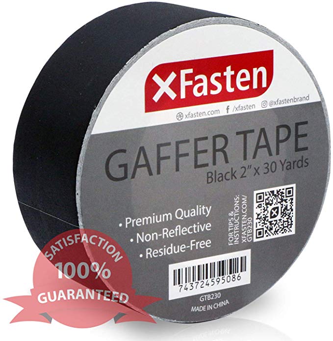 XFasten Professional Grade Black Gaffer Tape, 2 Inch X 30 Yards, Residue Free, Non reflective and Easy to Tear Pro Gaff Tape for Photographers, DJs- Main Stage Gaffer Tape