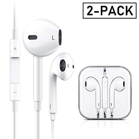 Earbuds/Earphones/Headphones, Premium in-Ear Wired Earphones with Remote & Mic Compatible Apple iPhone 6s/plus/6/5s/se/5c/iPad/Samsung/MP3(White 2Pack)