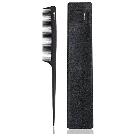 HYOUJIN611 Black Carbon Pintail Teaser Comb, Rattail Teasing Comb, Tail Comb for Professional Salon/Barber Sectioning and Styling -Perfect Lifting Fluffing-Incredibly Lightweight, Anti static