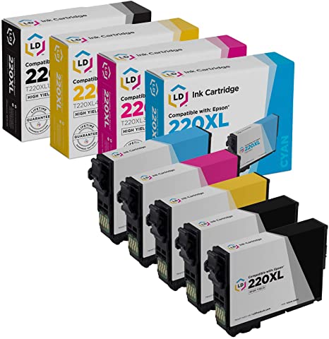 LD Products Remanufactured Ink Cartridge Replacement for Epson 220XL High Yield (2 Black, 1 Cyan, 1 Magenta, 1 Yellow, 5-Pack)