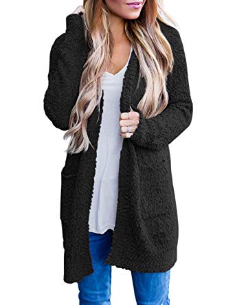 MEROKEETY Women's Long Sleeve Soft Chunky Knit Sweater Open Front Cardigan Outwear with Pockets