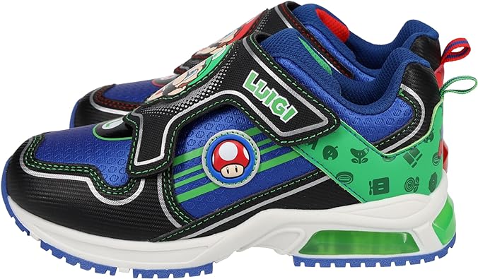 SUPER MARIO Brothers Mario and Luigi Kids Tennis Shoe, Light Up Sneaker, Mix Match Runner Trainer, Kids Size 11 to 3