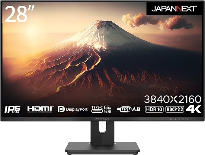 JAPANNEXT 28型 IPS 4K液晶モニター USB Type-C(最大65W給電対応） JN-IPS282UHDR-C65W HDMI DP KVM機能