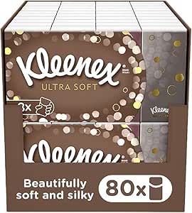 Kleenex Ultra Soft Facial Tissues in Handy Pocket Packs - 80 Travel Pocket Packs - Our Softest Tissue - Supremely Soft And Silky Tissues Designed With Luxury In Mind