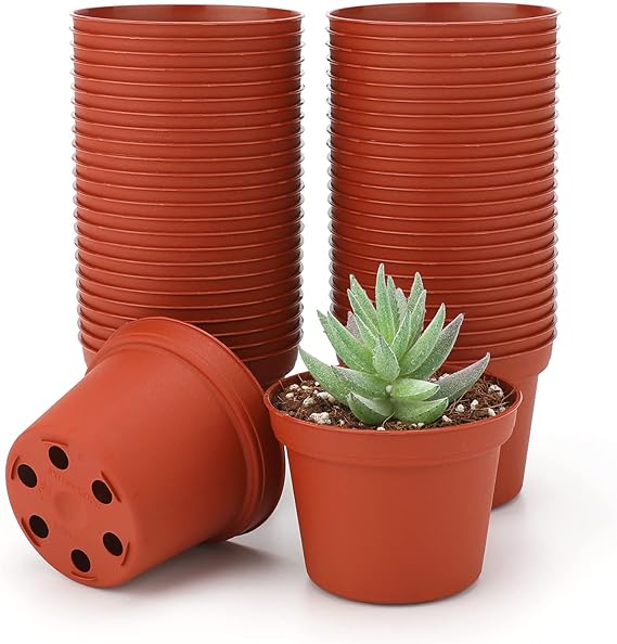 KINGLAKE 50 Pcs Plastic Pots for Seed Starting/Seedling/Cuttings, 7.5cm Small Plastic Plant Nursery Pots, Sturdy Flower Pots for Fruits, Vegetables, Succulents, Herbs, Transplanting, Terracotta Color