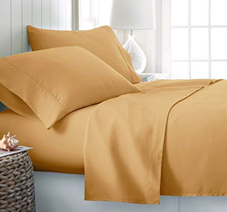 Ultra Soft Wrinkle Free Egyptian Cotton Comparable Quality Sheets 18" Deep Pocket, 4 Piece Full Size Sheet Set, Gold