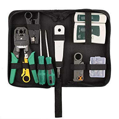 Network Tool Kits, Net Computer Maintenance LAN Cable Tester 9 in 1 Repair Tools,8P8C RJ45 Connectors, Cable Tester, Screwdriver, Crimp Pliers, stripping pliers Tool Set