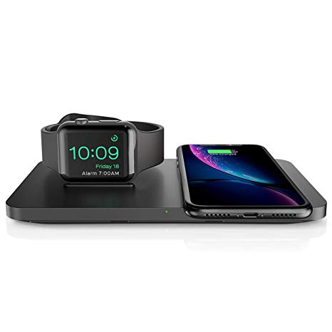 Seneo Dual Wireless Charger 2 in 1 with Apple Watch Charging Stand, Nightstand Mode for Apple Watch Series 4/3/2, 7.5W Fast Charging for iPhone XR/XS Max/Xs/X/8/8P and New AirPods(No iWatch Charging Cable) (Black Matt)