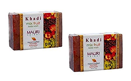 Khadi Mix Fruit Soap - Goodness Of Fruits For Healthy Brightened Skin - Pack Of 2 - 125 Gm Each
