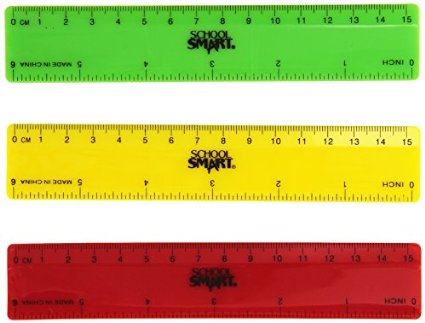 School Smart 1473613 Plastic Ruler, 6", Assorted Colors (Pack of 6)