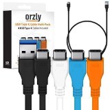 Orzly- New Certified USB 30 Multi-Colour Pack of USB-C to USB-A Male Data and Charging Cable 3A5V - For Use With Oneplus 2 Nexus 5X Nexus 6P Lumia 950 Lumia 950 XL and Many More