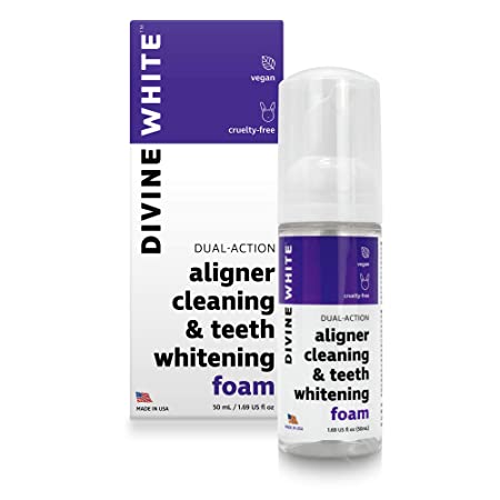 Divine White 2-in-1 Dual Action Aligner Cleaning and Teeth Whitening Foam - Cruelty-Free - 50mL Oral Care