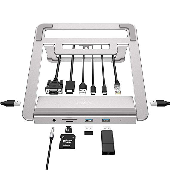 Laptop Stand Docking Station,James Donkey 13 in 1 USB C Hub,Aluminum Type C Adaptor with 3 USB 3.0,2 USB 2.0,4K HDMI,PD 3.0,1080P VGA,SD/TF Card Ports,Portable Computer Holder