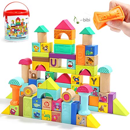 TOP BRIGHT Wooden Building Blocks Set for Toddlers,Baby Blocks for 1 Year Old 80 Piece