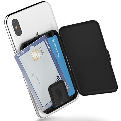 Phone Card Holder, SINJIMORU Stick-on Phone Card Case/Phone Wallet/Credit Card Holder on Back of Phone for up to 3 Cards and Cash. Sinjimoru Card Zip, Black.