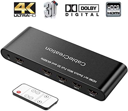 HDMI Switch 4K, CableCreation 4 Ports HDMI Switcher Splitter 4K@60Hz, 3D, Full HD, 1080P, 4 in 1 Out(4x1) Hub with IR Remote Controller for Fire Stick, Roku, Blu-ray Player，PS3/PS4