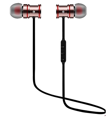Bluetooth Bass Headphone, OLLIVAN Magnetic Sports Bluetooth Earphone Noise Cancelling Wireless Earbud 4.1 Stereo Iightweight Headphone HIFI Bass In-ear Headset For iphone (Rose gold)