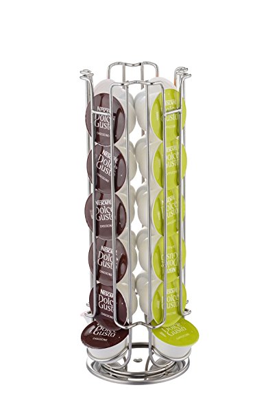 Vinsani Dolce Gusto 24 Coffee Capsules Chrome Tower Rotating Holder Stand