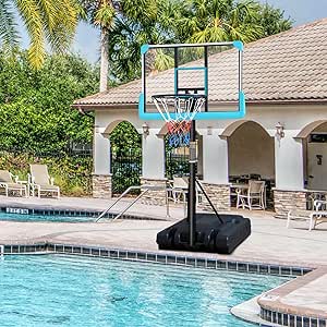 Poolside Basketball Hoop with Height Adjustable 48"-78" Swimming Pool Basketball System with 36" x 24" Backboard and Base,17" Rim for Water Games