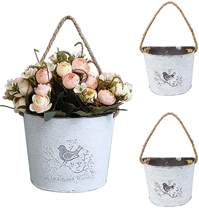 3sets Hanging Flower Basket - Galvanized Wall Planters Decor Hanging Holder/Vase for Farmhouse Decoration - Half Round Shape Flower Pots for Wall Mounted Indoor Outdoor Home Garden Decor