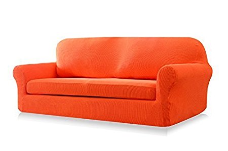 Subrtex 2-Piece Spandex Stretch Sofa Slipcover (Sofa, Orange)