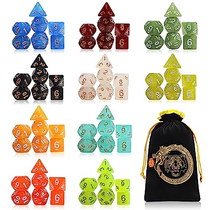 CiaraQ DND dice Set 10x7 Polyhedral Dice (70 pcs) for Dungeons and Dragons RPG MTG Role Playing Table Games with 1 Drawstring Bag