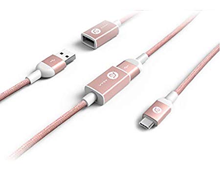 USB 3.1 Male to Female Adapter Connector Cable Compatible for Apple, PC & Device Colors, Aluminum Body, 4ft Tangle-Free Nylon Braided Cord For Fast Charging and Data Transfer (Rose Gold)