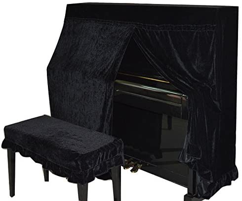 Omonic Full Piano Cover and Chair Bench Cover Cloth Art More pleuche Decorated with Macrame for Universal Upright Vertical Piano Upright piano universal 118-131 be universally (Black)
