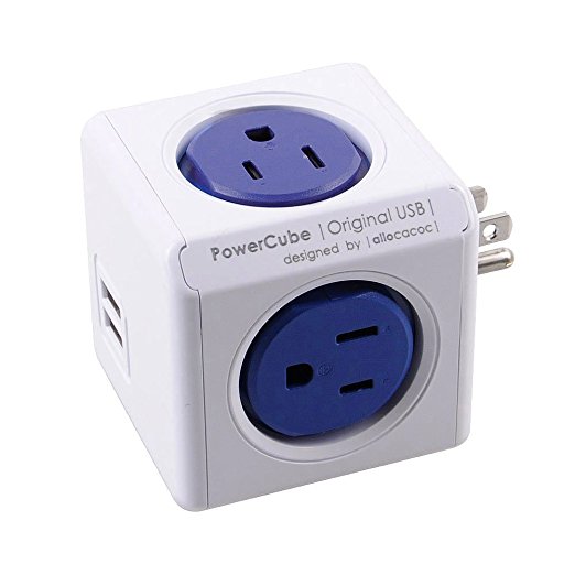 AcTopp Allocacoc Original USB PowerCube Outlet with 2xUSB Port, 4xDistributor Wall Adapter Surge Protector - Blue