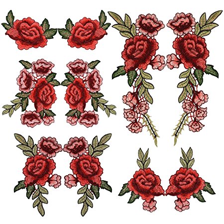 10PCS(5 Pairs) Embroidery Lace Flower Fabric Applique Sew on Patches Embroidered Patch DIY Decorative Collar Craft for clothings,jeans