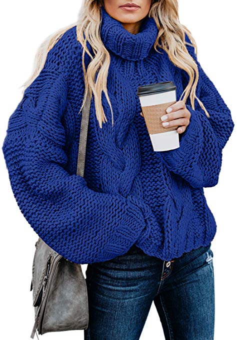 FARYSAYS Women's Cable Knit Turtleneck Long Sleeve Oversize Chunky Pullover Sweater Outerwear