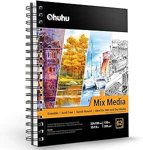 Sketch Book Hardcover Spiral Bound: Ohuhu 62 Sheets/124 Pages Artist Sketchbook(254 x 193mm)200gsm Heavyweight Durable Acid Free Drawing Paper Pad for Pencils Markers Charcoal Acrylic Watercolour