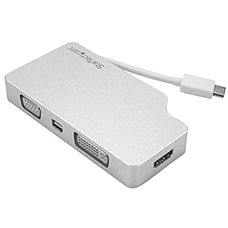 StarTech.com USB-C Multiport Adapter – Aluminum – USB Type C to VGA / 4K HDMI / Mini DisplayPort / DVI – USB C Adapter