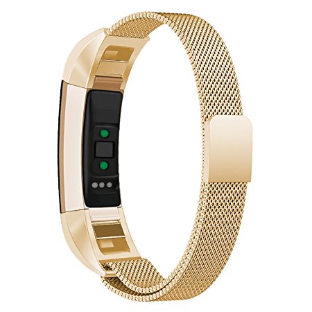 For Fitbit Alta HR and Alta Bands, Maledan Stainless Steel Milanese Loop Metal Replacement Accessories Bracelet Strap with Unique Magnet Lock for Fitbit Alta HR and Alta Large Small, Silver, Black, Gold, Rose Gold