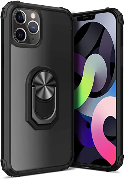 GREATRULY Kickstand Case for iPhone 12 Pro Max 6.7 Inch (2020),Drop Protection Clear Case,Slim Phone Cover Shell,Soft Bumper   Hard Back   Ring Stand Fits Magnetic Car Mount,Black