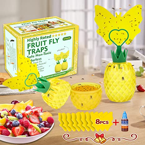 Fruit Fly Trap for Indoors, Fruit Fly Trap with Yellow Double Side Sticker, Fruit Fly Killer, Non-Toxic Fly Catcher Gnats Trap Comes with Fruit Fly Attractants for Home/Plant/Kitchen