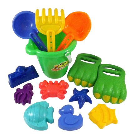 Dinosaur Sand Claws Beach Toy Set for Kids with Bucket Shovels Rakes and 7 Shape Molds