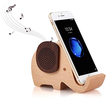 YSEECHENS Elephant Shape Multifunctional Wooden Wireless Bluetooth Speaker with Mobile Phone Stand Holder
