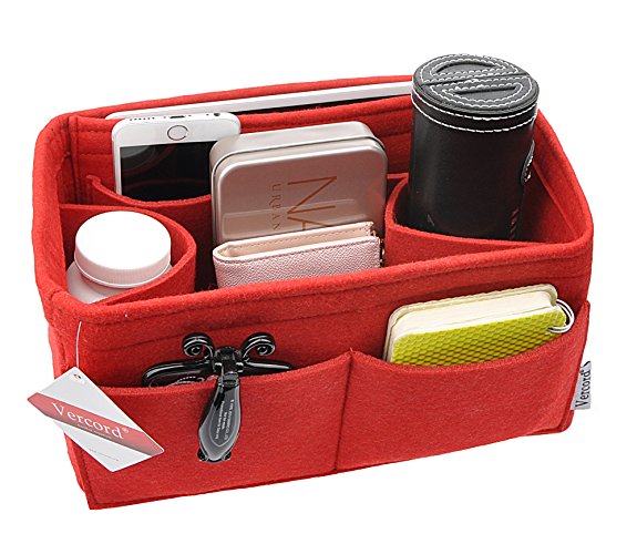 Vercord Felt Handbag organizer,Insert Purse Organizer 10 Pockets Structure Shaper 4 Size