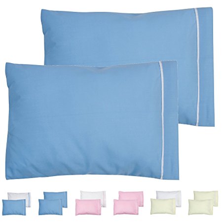 Angel Dreams 2-Pack Toddler Pillowcases 13x18. Cotton. Machine Washable (Blue)