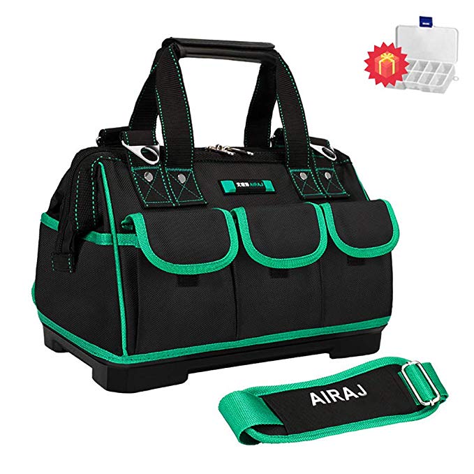 AIRAJ 16 in Tool Bag with Strap,Suitable for Electrician, Woodworking Waterproof, Large Capacity, Plastic Bottom Electrician Bags (16 inch)