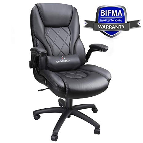 Executive Office Chairs - High Back Racing Style Task Chair - Adjustable Computer Desk Chairs with Lumbar Support, Leather Black for Office Room Decor (Black)