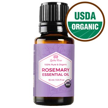 Rosemary Oil USDA CERTIFIED ORGANIC Essential Oil by Leven Rose - Therapeutic Grade 100% Pure Natural Rosemary For Skincare and Aromatherapy - 15 ml