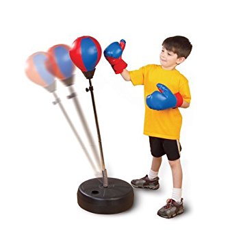 Deluxe Junior Jr. Stand Up Boxing Play Set, Includes Round Punching Bag and Set of Soft Padded Boxing Gloves, Perfect for All Kids