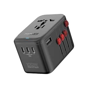 Promate Travel Adapter, Universal GaN Charge Adapter with 2000W AC Socket, 100W Four USB-C Power Delivery Ports, QC 3.0 Port, Auto-Resetting Fuse and Surge Protect for iPhone 15,TripMate-GaN100