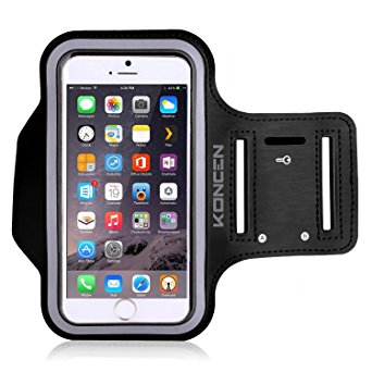 KONCEN Water Resistant Sports Armband With Key Holder, Cards Holder For iPhone 6 Plus, 6S Plus , Galaxy S6/S5, Note 4 Bundle with Screen Protector (5.5-Inch-Black)