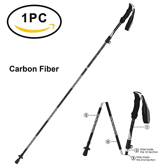 FILWO Trekking Poles, Hiking Sticks Collapsible Hiking Poles Lightweight Folding Mountain Walking Sticks Collapsible Carbon Trekking Poles Hiking Straight Handle Aluminum Alloy Non Slip 36cm