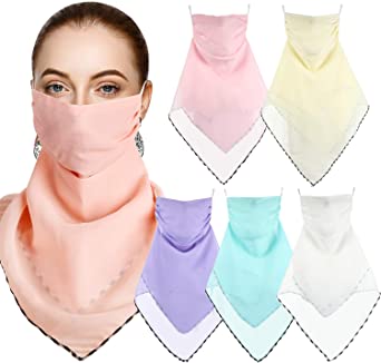 6 Pieces Women Sun Face Cover Colorful Chiffon Neck Gaiter Face Wrap Non-Slip UV Protection Scarf Bandana