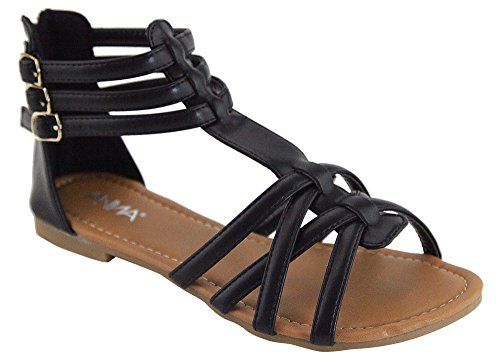 ANNA Mavis-7 Women Buckle Zip Ankle Cuff Flat Gladiator Sandal Run Half Size Big