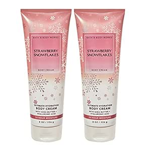 Bath & Body Works Strawberry Snowflakes Ultimate Hydration Body Cream For Women 8 Fl Oz 2- Pack (Strawberry Snowflakes)